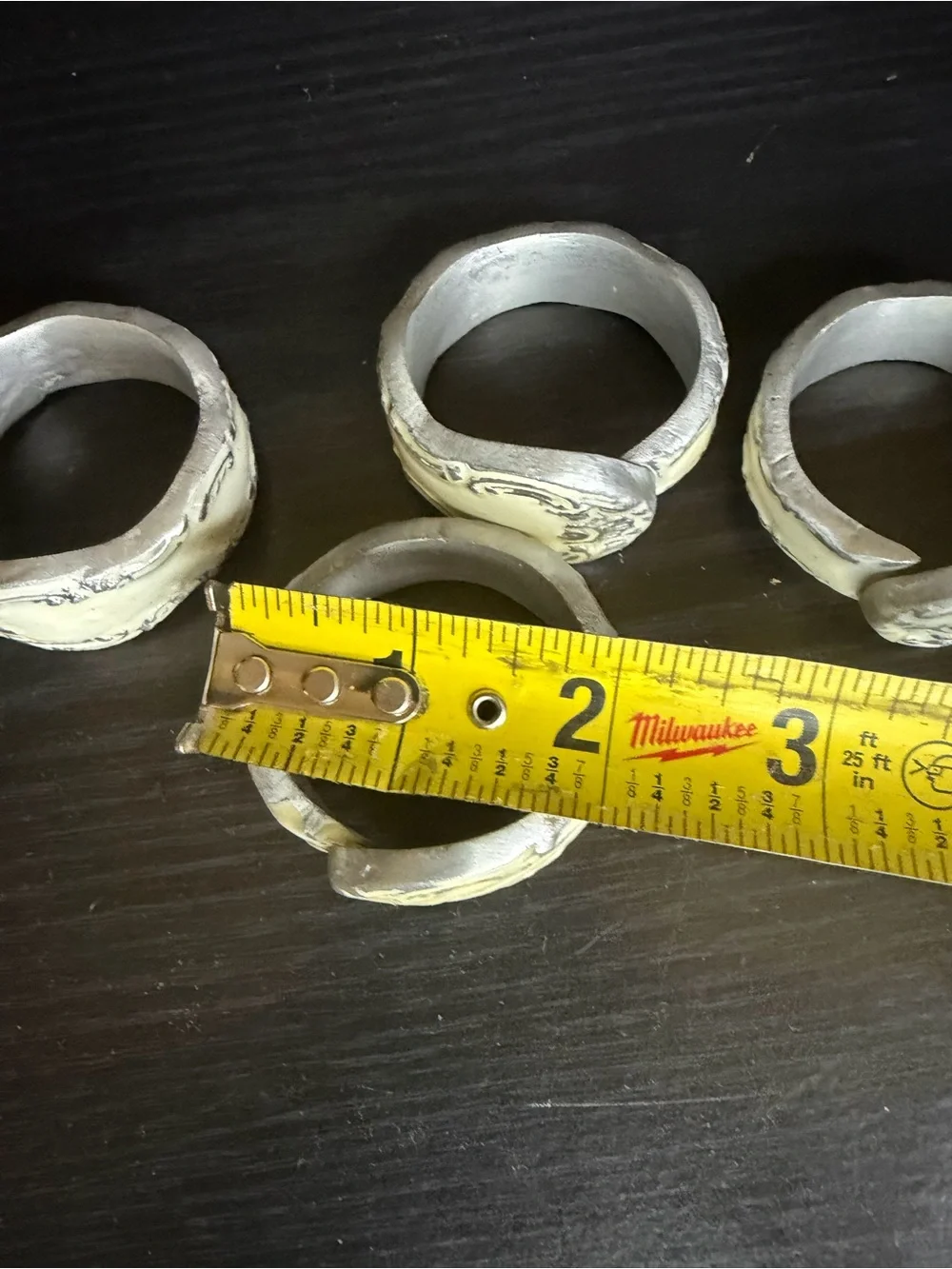 Vintage 6 Napkin Rings SPOON FLATWARE HANDLE DESIGN Metal IVORY CREAM ENAMEL